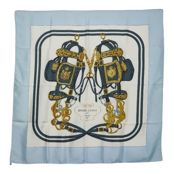 Hermes Carre 90 Brides De GALA Ceremonial Maitre D'oeuvre Light Blue Multicolor - Picture 1 of 4